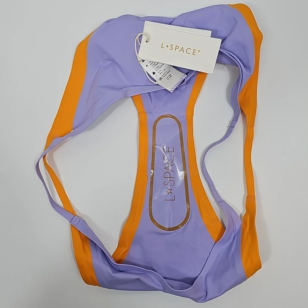 NWT L*Space Womens Billie Bitsy Bikini Swim Bottom Purple Orange Size L Seamless